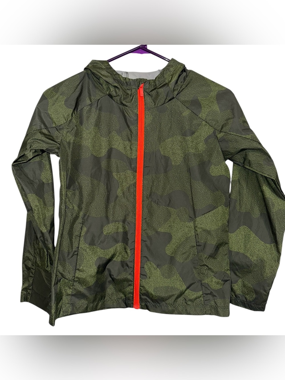 Kids' Lightweight Camo Windbreaker Jacket with Hood - Green m 8-10